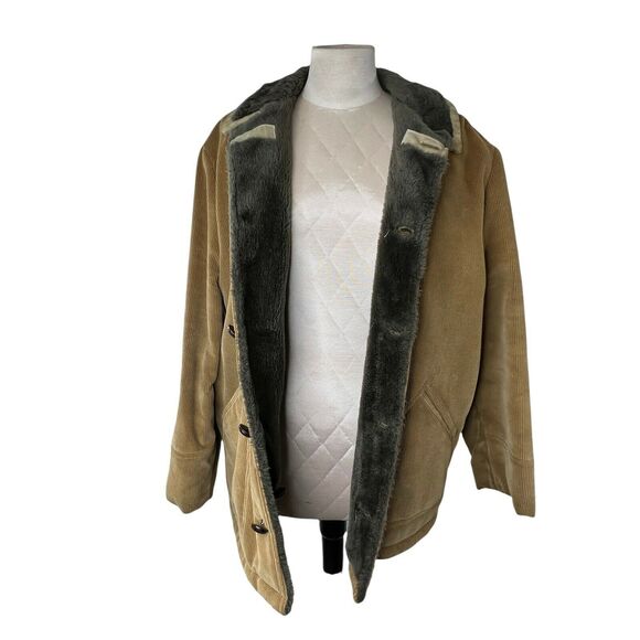 Vintage Grande Bay Corduroy Faux Fur Lined Chore Coat Size 46 Made in Japan - Picture 4 of 8